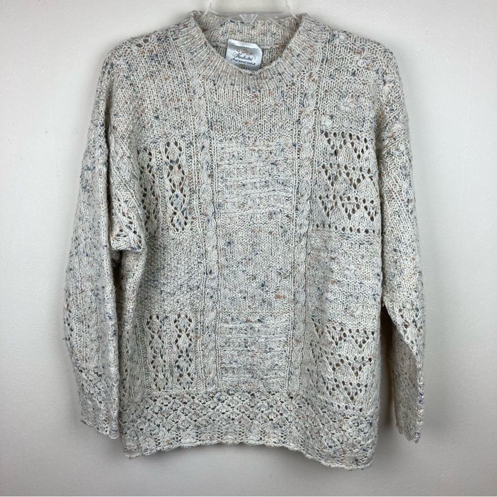 Vintage Express Handknit chunky beige Sweater Granola Indie size medium